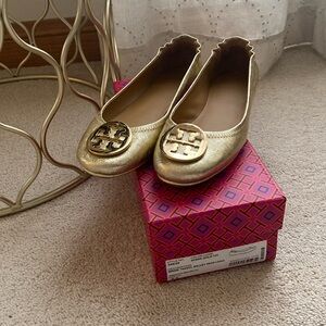Tory Burch gold ballet flats